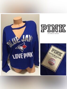🆕VICTORIA’S SECRET PINK - XS - NWT -TORONTO BLUE JAYS BASEBALL MLB VARSITY CREW
